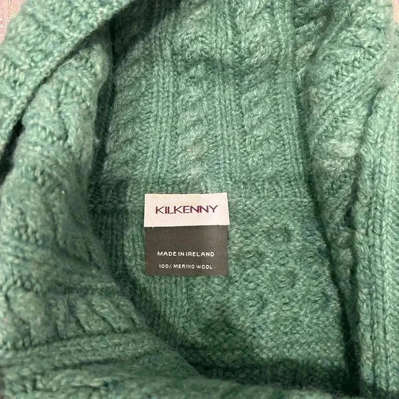 KilKenny Louisburgh Cable Cardigan Ireland Made 100% Merino Wool Green  Sz S - Picture 5 of 6